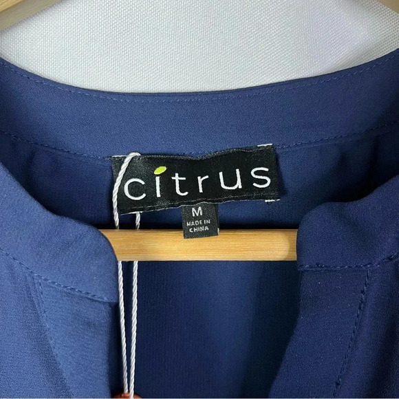 Boutique Citrus Navy Blue V-Neck Roll Tab Long Sleeve Blouse M - Picture 4 of 4